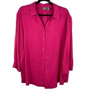 CHICO'S Hot Pink Long Sleeve Button Down Rayon Shirt Large